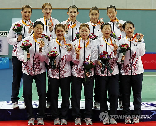 亚运会<em>羽毛球女子团体赛</em>韩国摘银