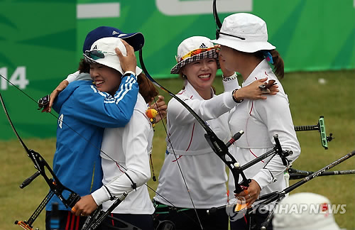 亚运射箭反曲弓女团赛韩国队摘金（组图）