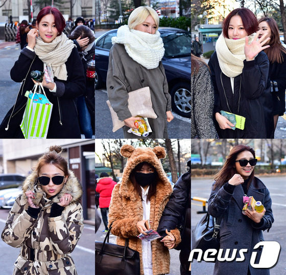 Infinite AOA got7  韩女团男团“上班路”展现冬日时尚（组图）