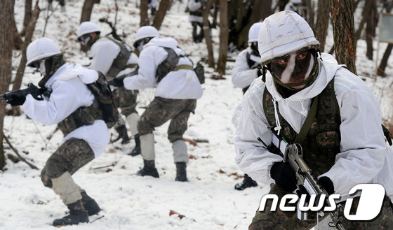 韩国陆军皑皑白雪中进行耐寒训练【高清组图】