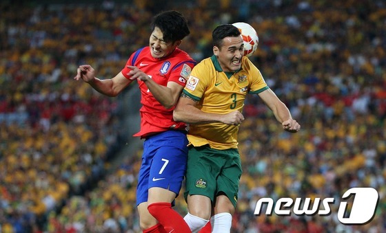 2015亚洲杯决赛中,韩国队对阵澳大利亚队(图片