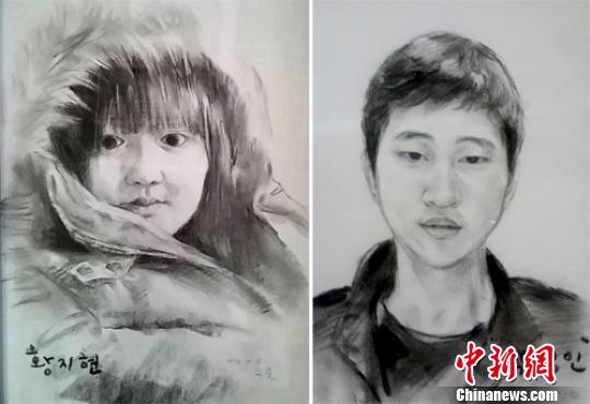 资料图：韩国画家为沉船遇难学生画的肖像。