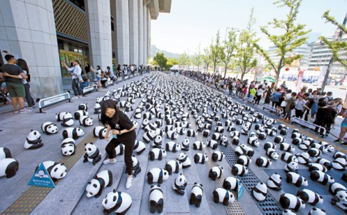 1800只纸熊猫开始韩国之旅 宣传保护野生动物(图)