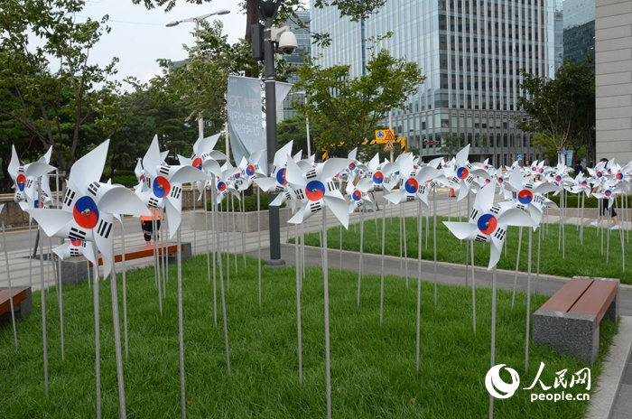 韩国迎光复70周年 街巷间太极旗飘扬【组图】