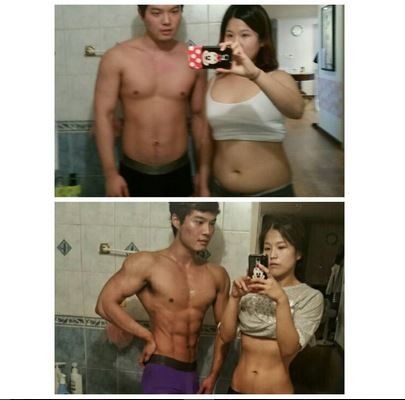 韩国这对情侣减肥前后的对比。