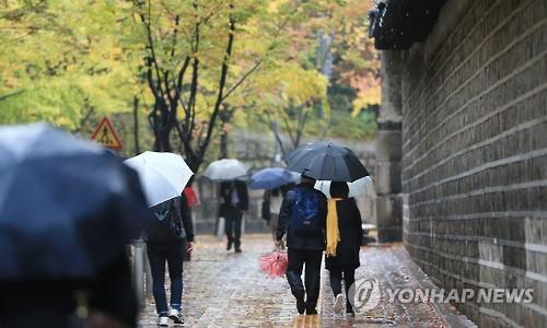 韩国首尔地区迎来秋雨 枫叶美景秋意更浓【组图】