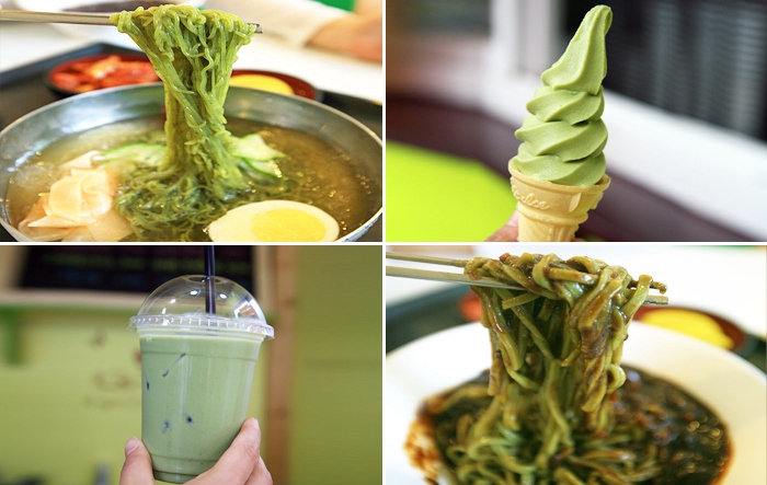 绿茶冷面、绿茶冰淇淋、绿茶拿铁、绿茶炸酱面（图片来韩国旅游发展局）