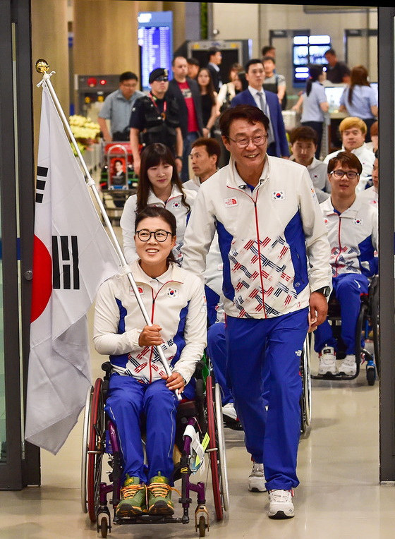 里约残奥会韩国体育代表团凯旋归国。