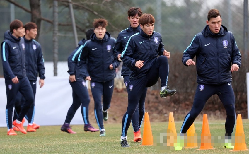 3月27日，韓國隊進行賽前訓練。