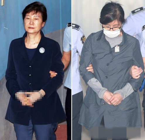 7月3日上午，韓國前總統朴槿惠和崔順實同日出席庭審。