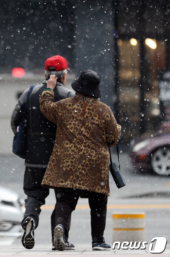 11月20日，韓國首爾迎今年第一場雪。