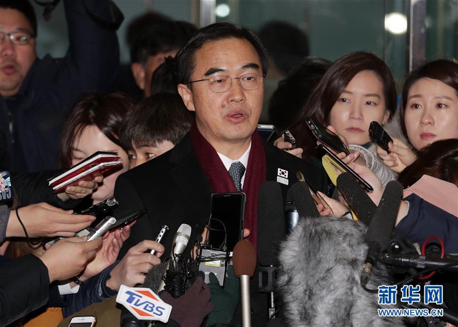 1月9日，在韓國首爾，韓方代表團團長、統一部長官趙明均接受媒體採訪。