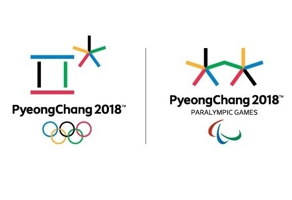 平昌冬奧會會徽（左）和平昌冬季殘奧會會徽（右）