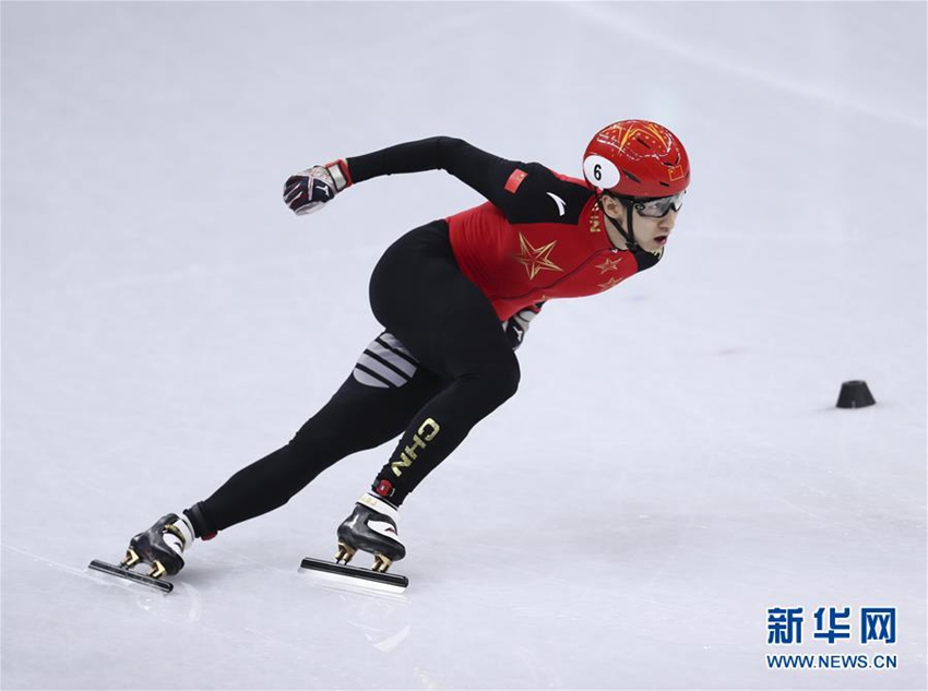 2月20日，中國選手武大靖在比賽中。他以40秒264的成績晉級四分之一決賽。