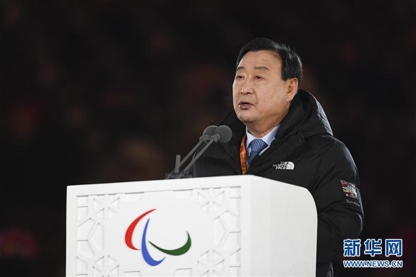 3月9日，平昌冬季殘奧會組委會主席李熙范在開幕式上致辭。新華社記者夏一方攝