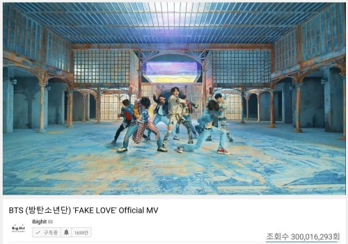 防彈少年團 Fake Love 播放量破3億次 Bts擁億次播放量mv達13支 圖 韓國頻道 人民網