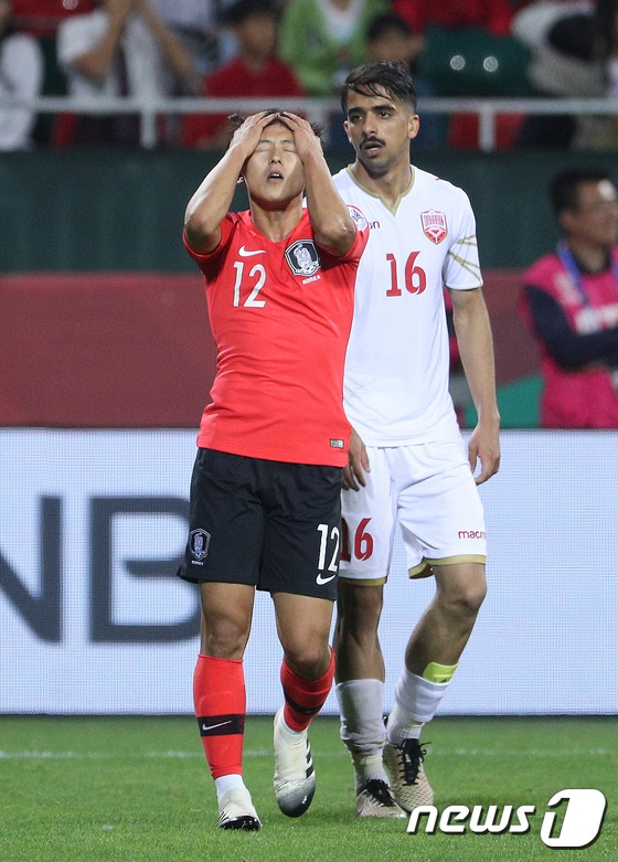當地時間1月22日，在阿聯酋阿布扎比舉行的2019年亞洲杯足球賽八分之一決賽中，李承宇進球失敗，表情十分失望。（韓媒news1）