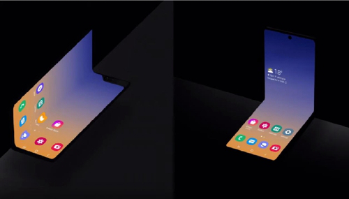 Galaxy Fold（左）和新款横向折叠屏手机。 图片来源：韩联社