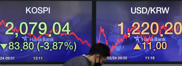 韩国综合股价指数受疫情影响下跌近3.9%
