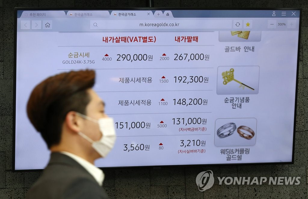 7月23日，在首爾鐘路區韓國黃金交易所，電子屏幕上顯示著黃金市場行情。