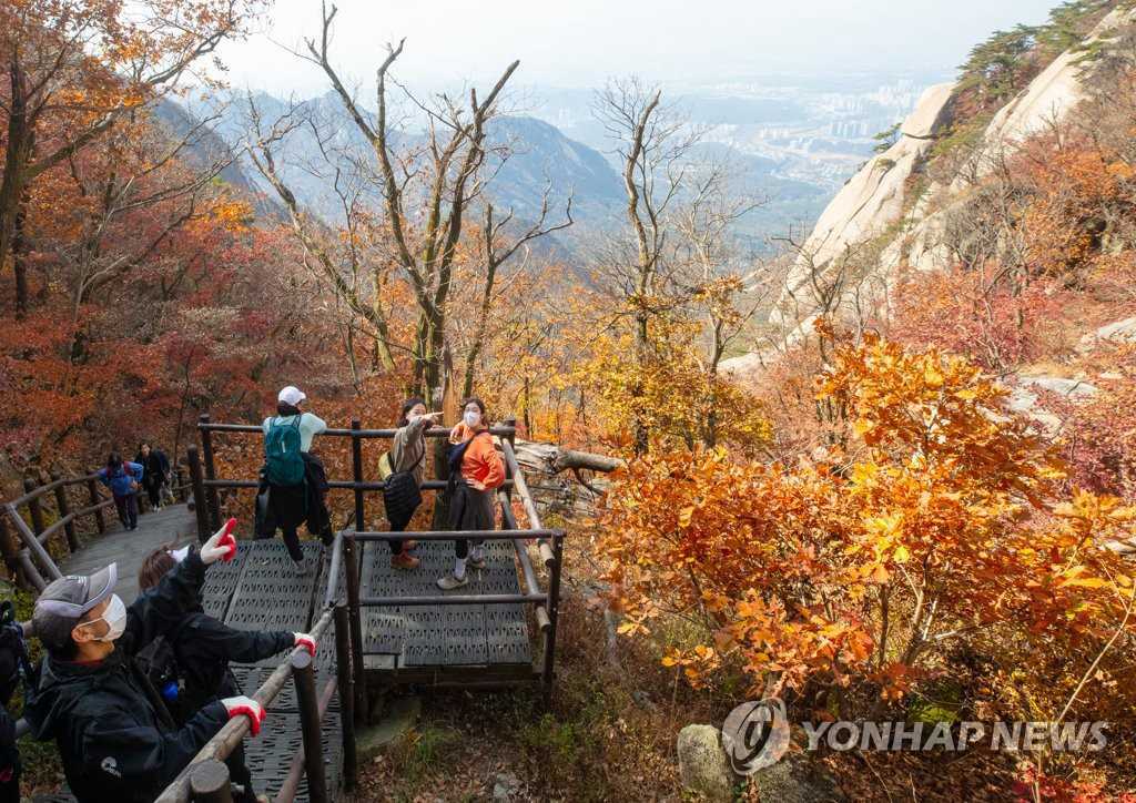 25日，登山愛好者們來到北漢山登高賞楓。