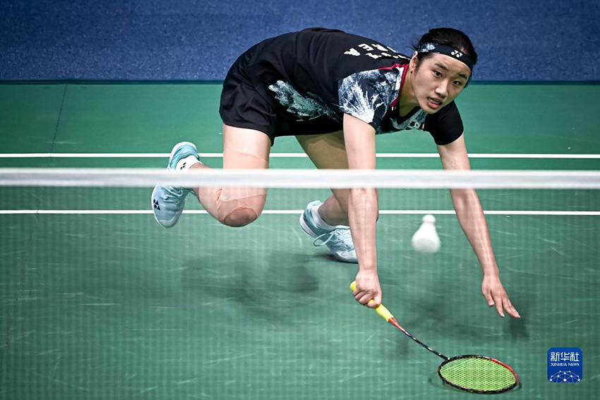 10月7日，韓國選手安洗瑩在比賽中。新華社記者 江漢 攝