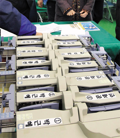 韩国大选自动开票机进行最后检查