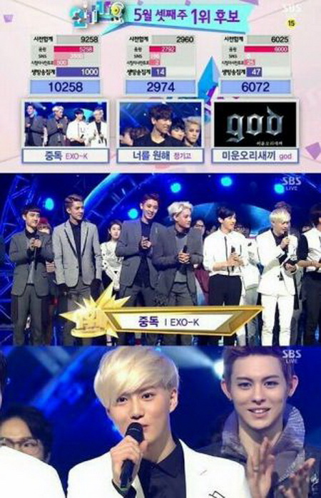 《人气歌谣》首轮复播 EXO-K率先夺得第一