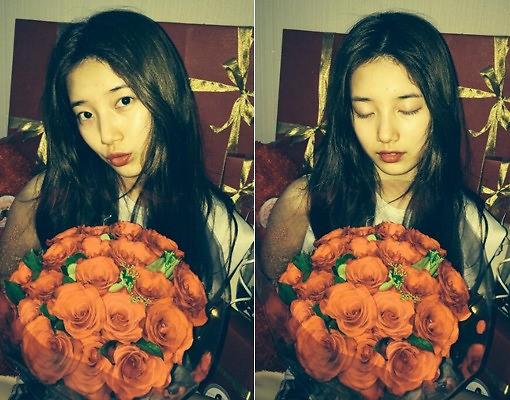 miss A成员秀智手捧鲜花 成人节大秀幸福